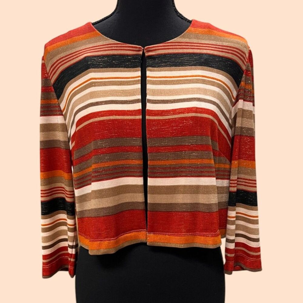 JULIAN TAYLOR Striped Cropped Cardigan Shrug Multicolor Sz 12